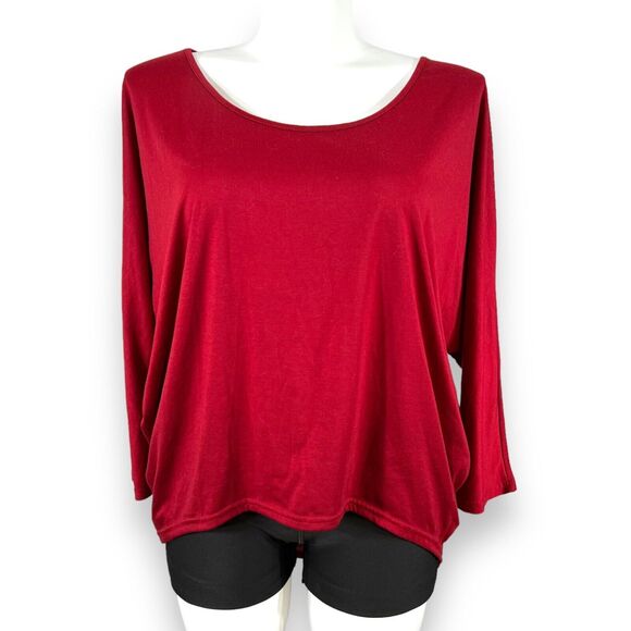 Womens Shirt Top Dolman Sleeve Pullover Hi Low Slouch Fit Red XXL - Picture 1 of 7